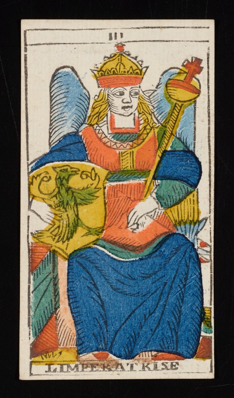 The Empress in Claude Burdel’s 1751 Tarot de Marseille. Read through number, suit, geometry, posture, direction, and visible relationships.