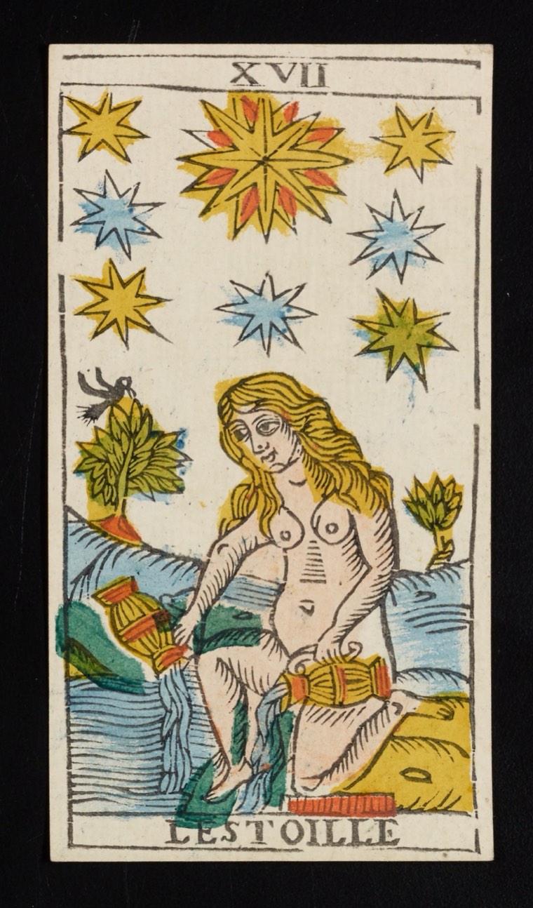 The Star in Claude Burdel’s 1751 Tarot de Marseille. Read through number, suit, geometry, posture, direction, and visible relationships.