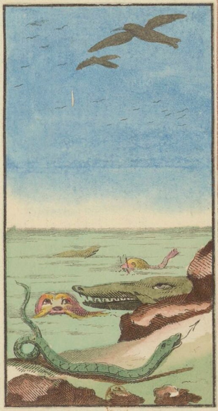 Les Oiseaux et les Poissons, card 07 in the Grand Etteilla I deck, circa 1789