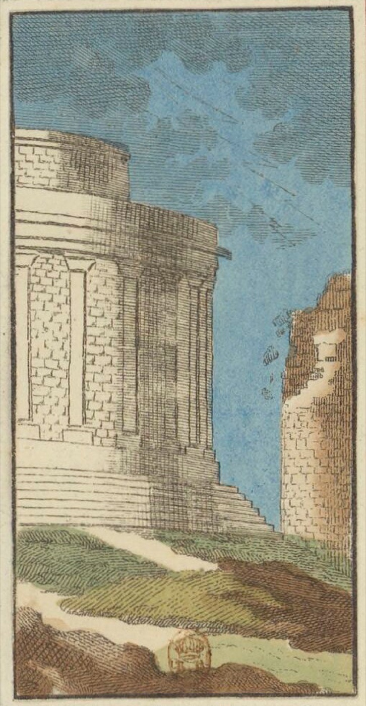 Le Temple foudroye, card 19 in the Grand Etteilla I deck, circa 1789
