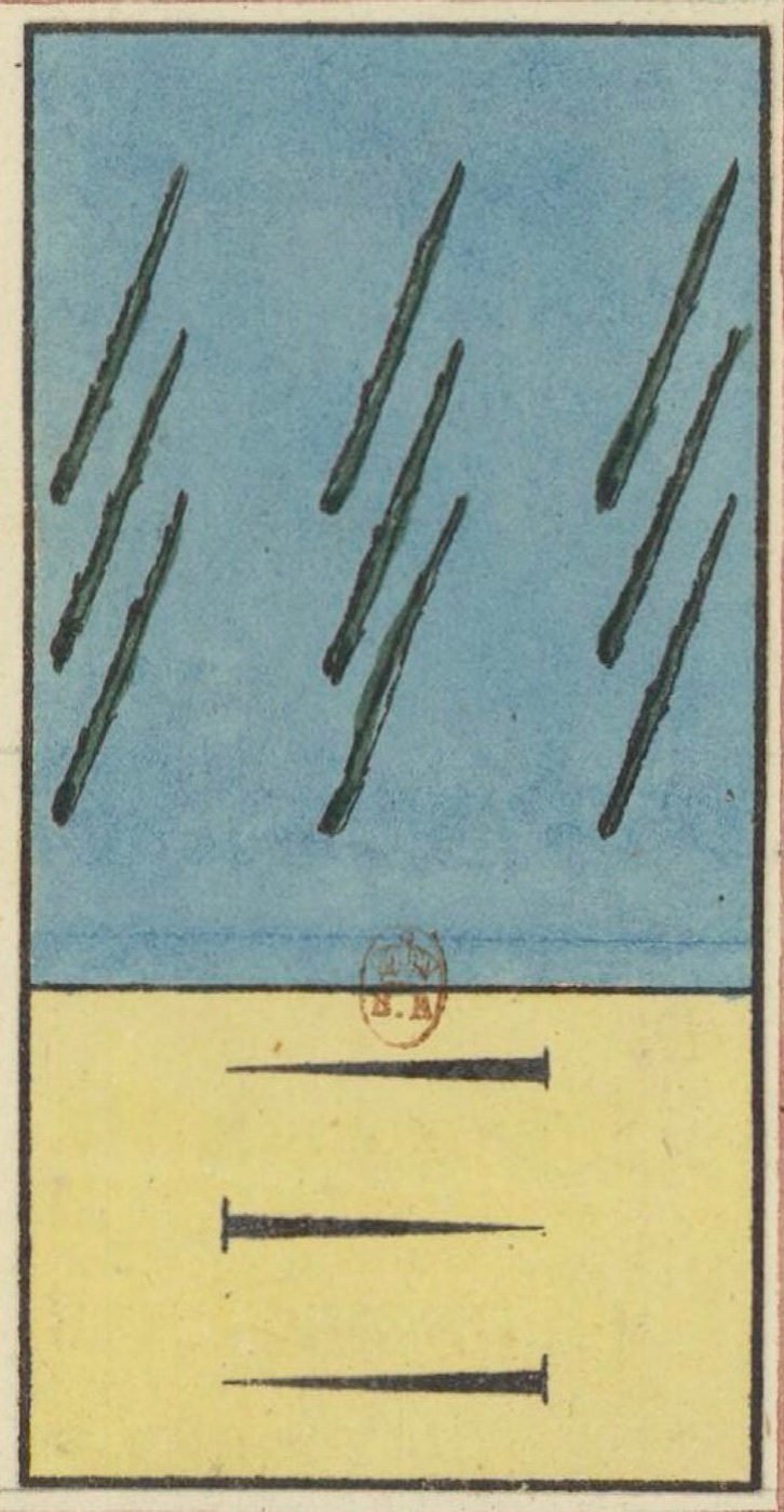 Nine of Wands, card 27 in the Grand Etteilla I deck, circa 1789