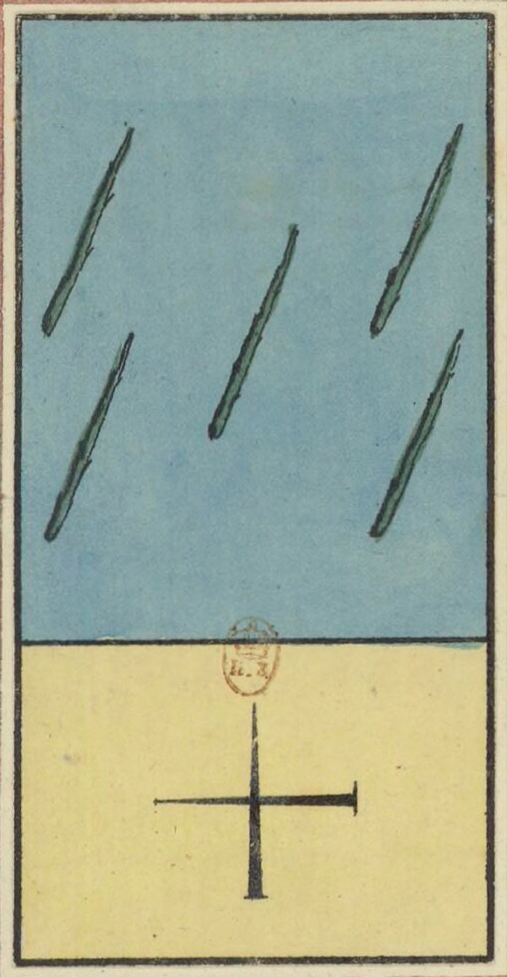 Five of Wands, card 31 in the Grand Etteilla I deck, circa 1789