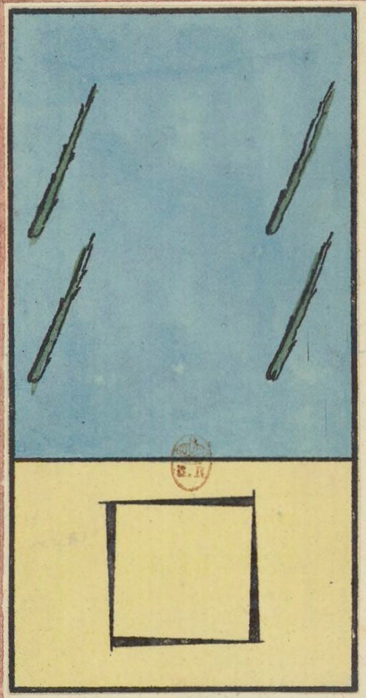 Four of Wands, card 32 in the Grand Etteilla I deck, circa 1789