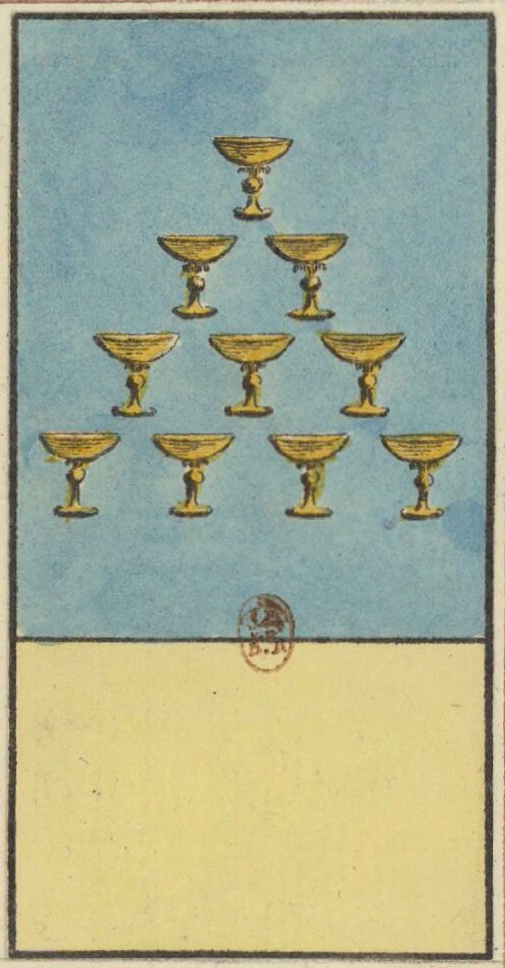 Ten of Cups, card 40 in the Grand Etteilla I deck, circa 1789