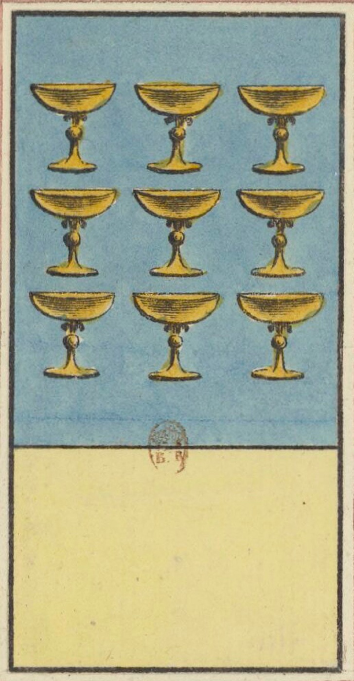 Nine of Cups, card 41 in the Grand Etteilla I deck, circa 1789