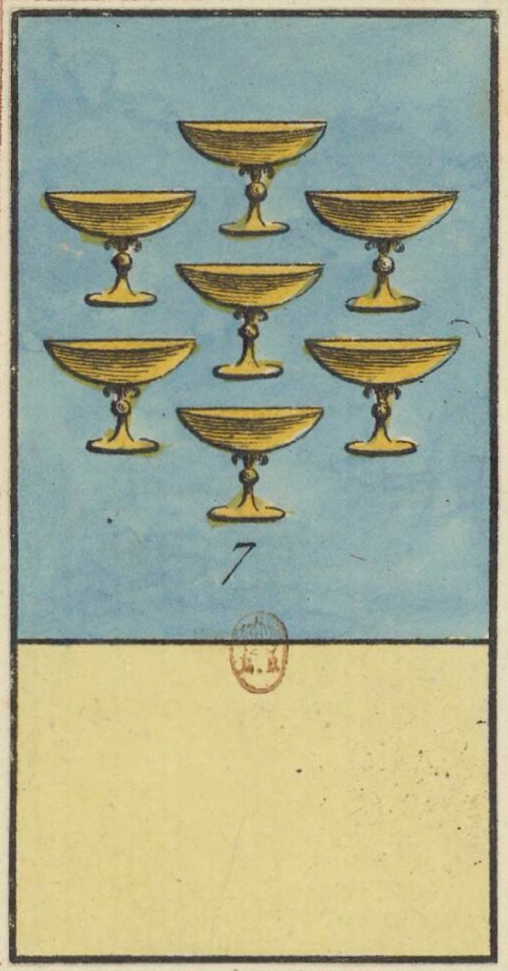 Seven of Cups, card 43 in the Grand Etteilla I deck, circa 1789