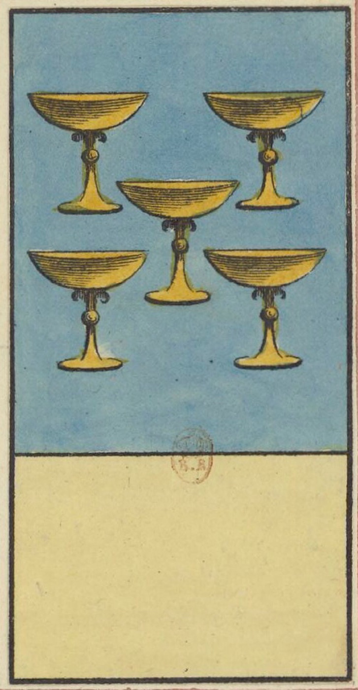 Five of Cups, card 45 in the Grand Etteilla I deck, circa 1789