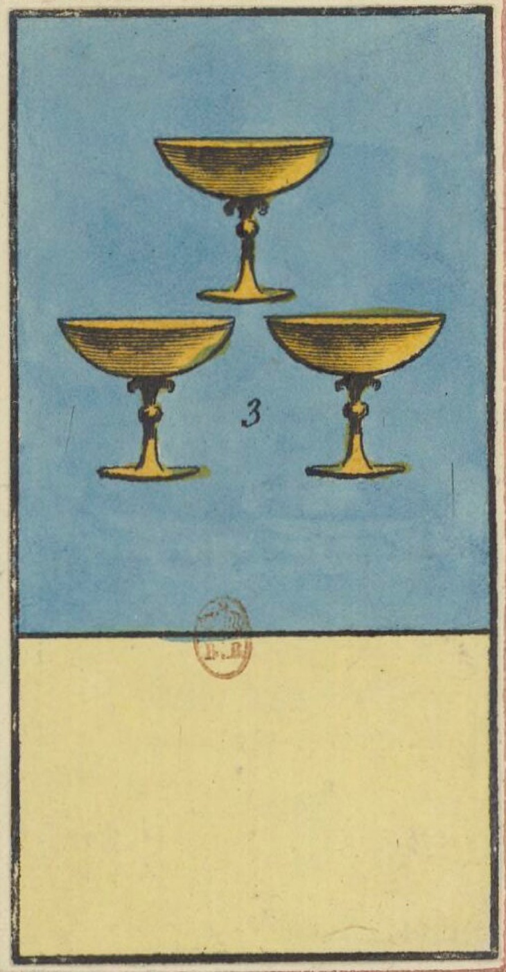 Three of Cups, card 47 in the Grand Etteilla I deck, circa 1789