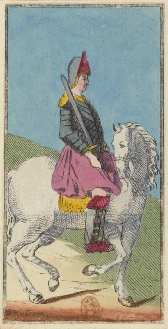 Knight of Swords, card 52 in the Grand Etteilla I deck, circa 1789