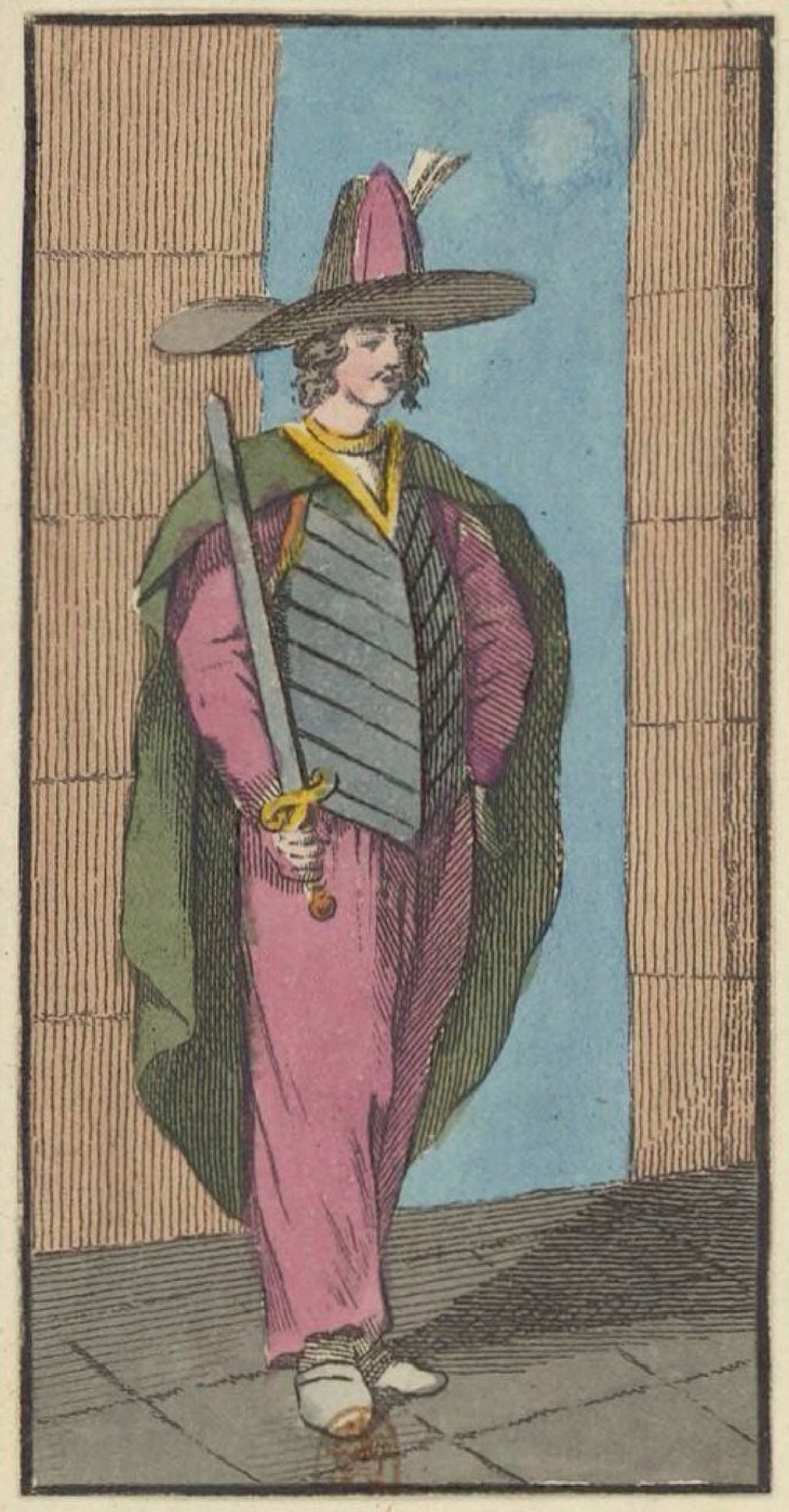 Page of Swords, card 53 in the Grand Etteilla I deck, circa 1789