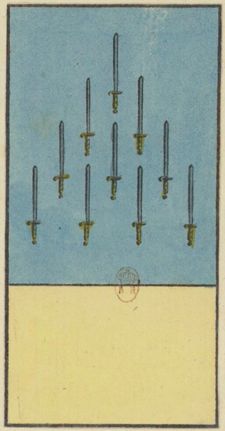 Ten of Swords, card 54 in the Grand Etteilla I deck, circa 1789