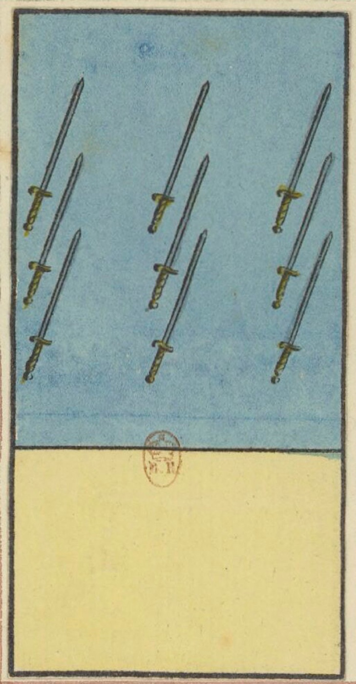 Nine of Swords, card 55 in the Grand Etteilla I deck, circa 1789