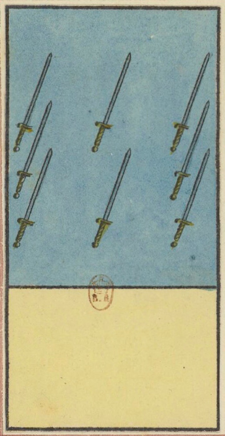 Eight of Swords, card 56 in the Grand Etteilla I deck, circa 1789