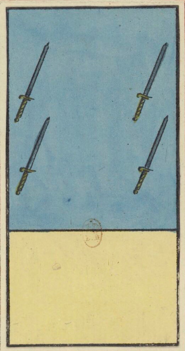 Four of Swords, card 60 in the Grand Etteilla I deck, circa 1789
