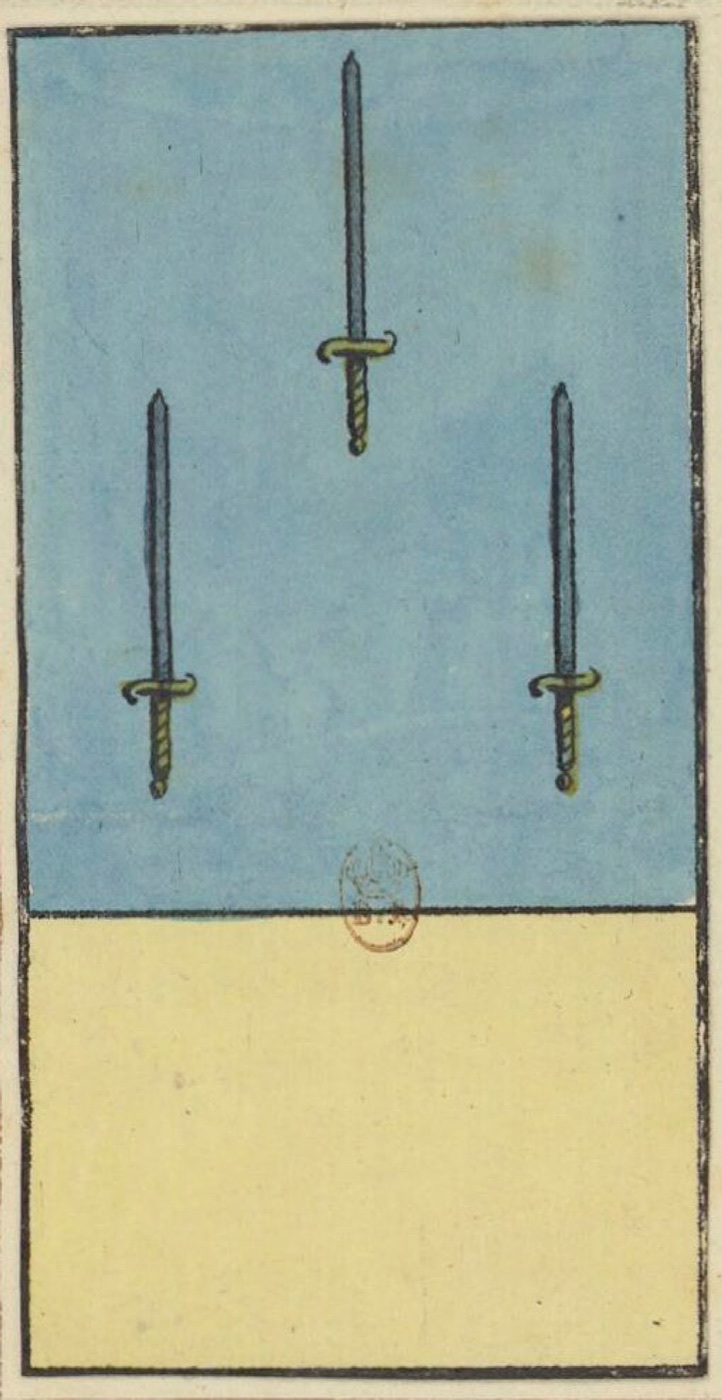 Three of Swords, card 61 in the Grand Etteilla I deck, circa 1789