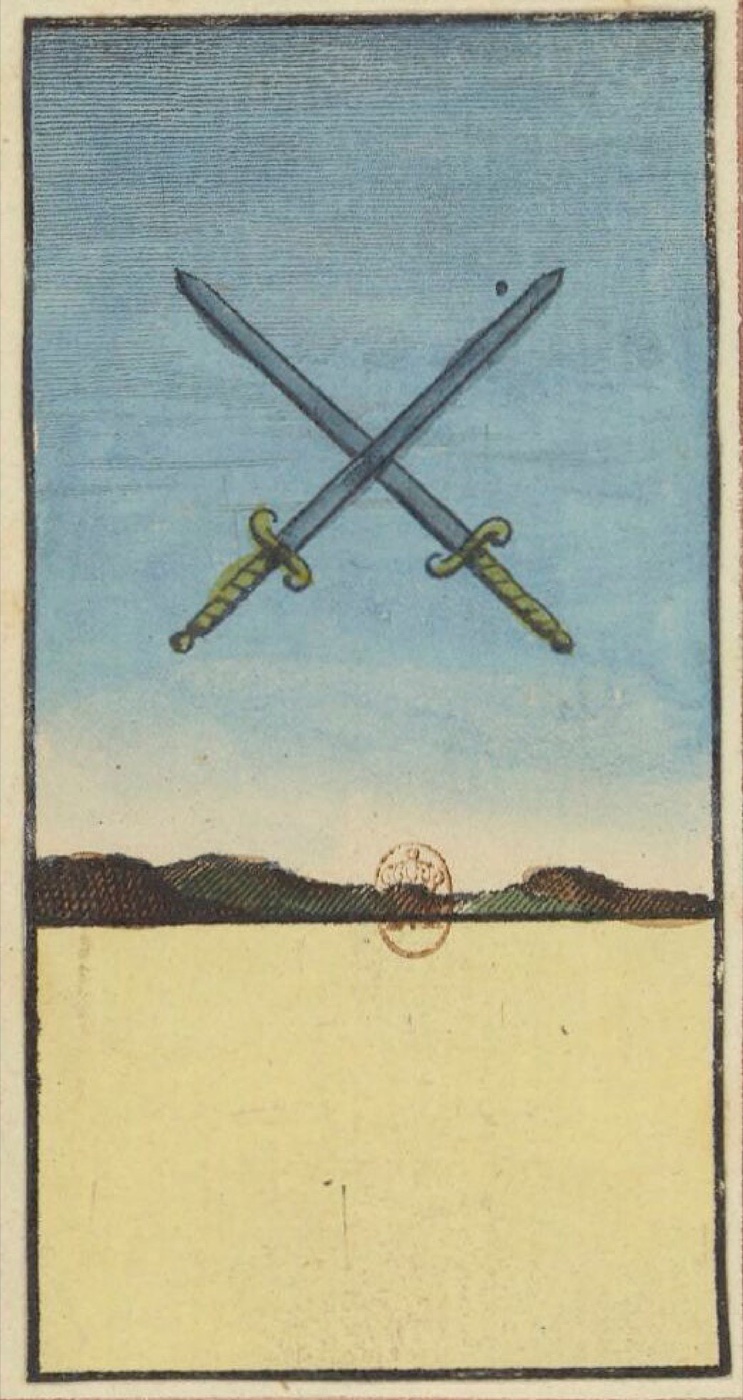 Two of Swords, card 62 in the Grand Etteilla I deck, circa 1789