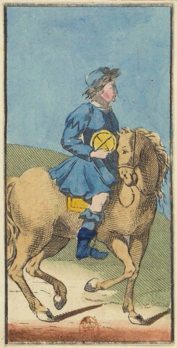Knight of Coins, card 66 in the Grand Etteilla I deck, circa 1789