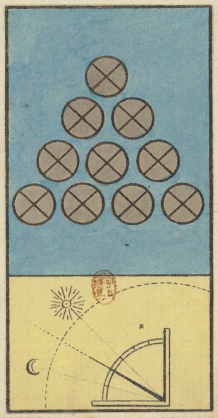 Ten of Coins, card 68 in the Grand Etteilla I deck, circa 1789
