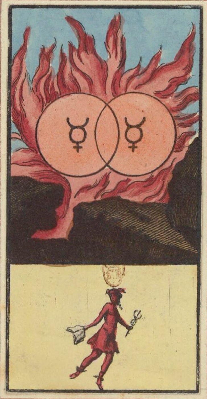 Two of Coins, card 76 in the Grand Etteilla I deck, circa 1789