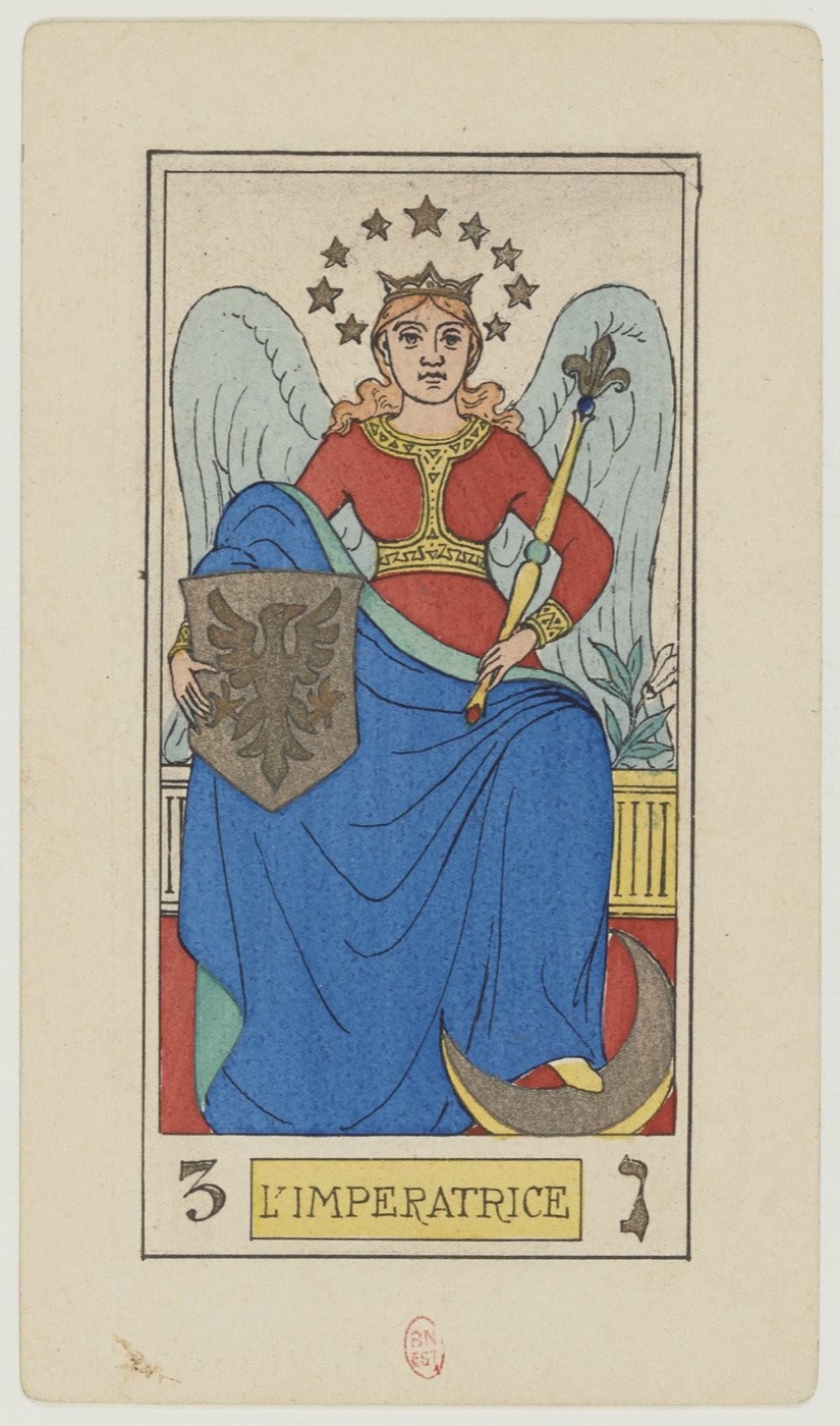 The Empress in Oswald Wirth’s original 1889 Major Arcana: abundant living environment, receptive creative authority, fertility or growth without requiring pregnancy, physical comfort