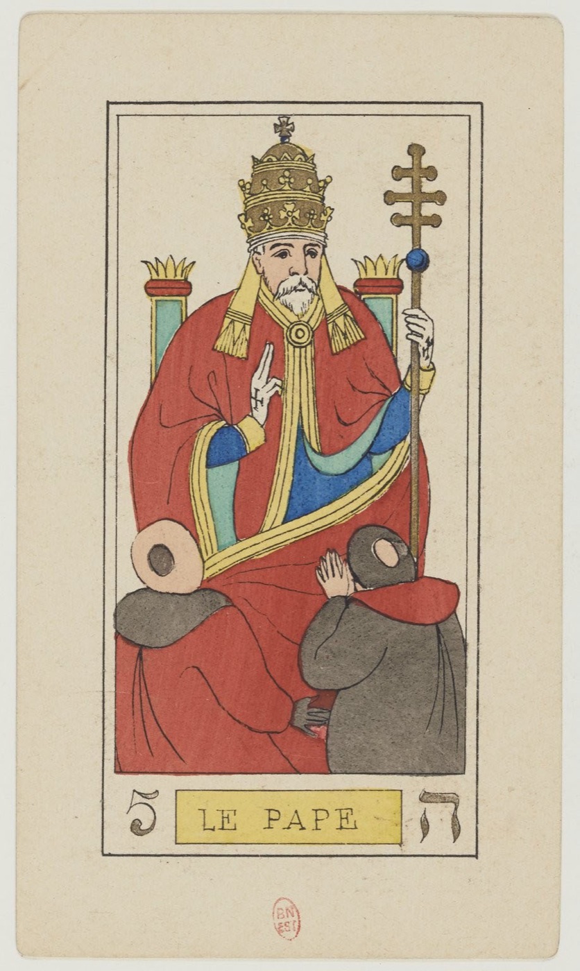 The Hierophant in Oswald Wirth’s original 1889 Major Arcana: teacher or keeper of tradition, learners or community, formal transmission, shared code or ritual structure