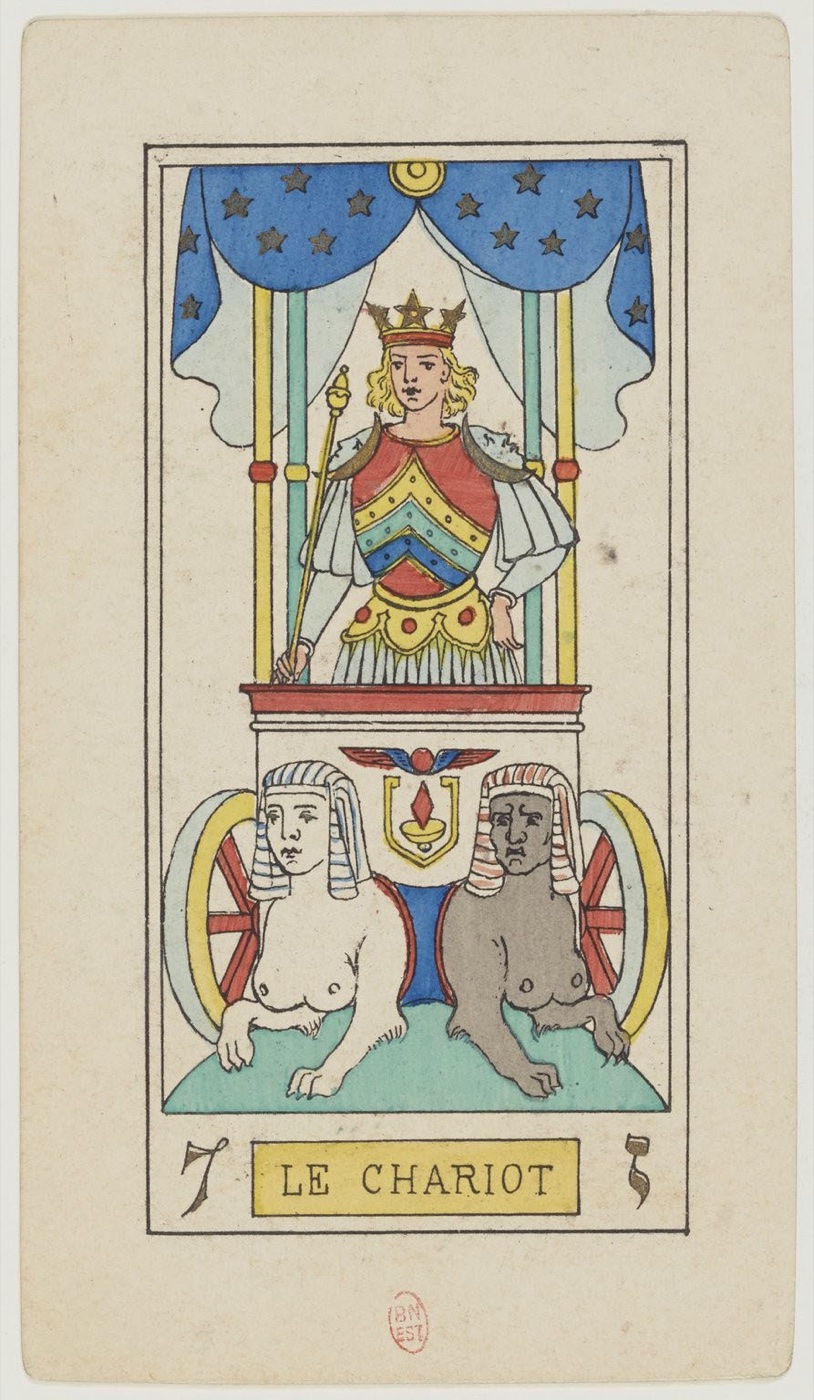 The Chariot in Oswald Wirth’s original 1889 Major Arcana: driver or directing figure, vehicle or movement structure, two opposing forces, forward intention