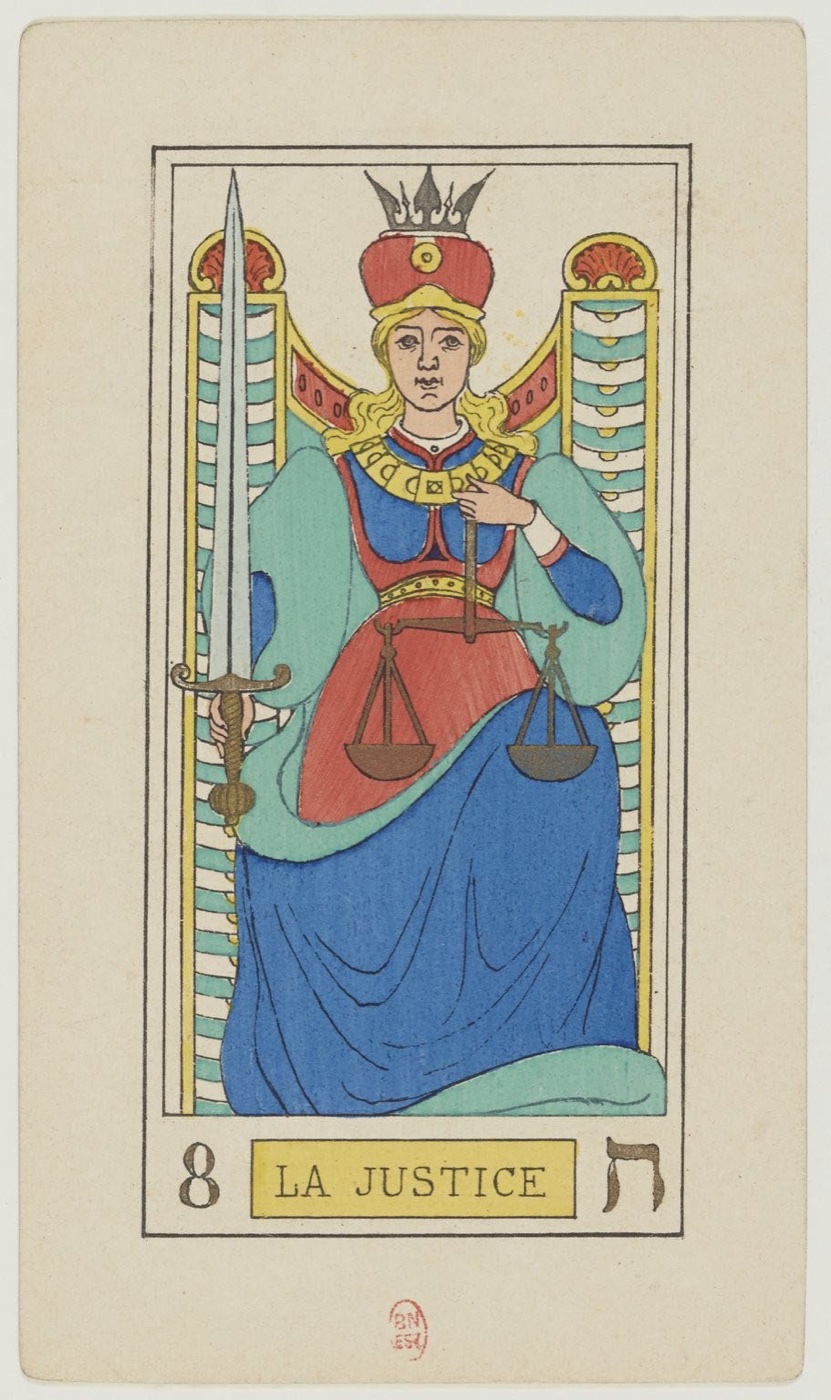 Strength in Oswald Wirth’s original 1889 Major Arcana: human and powerful animal in peaceful contact, gentle control, visible trust, calm courage